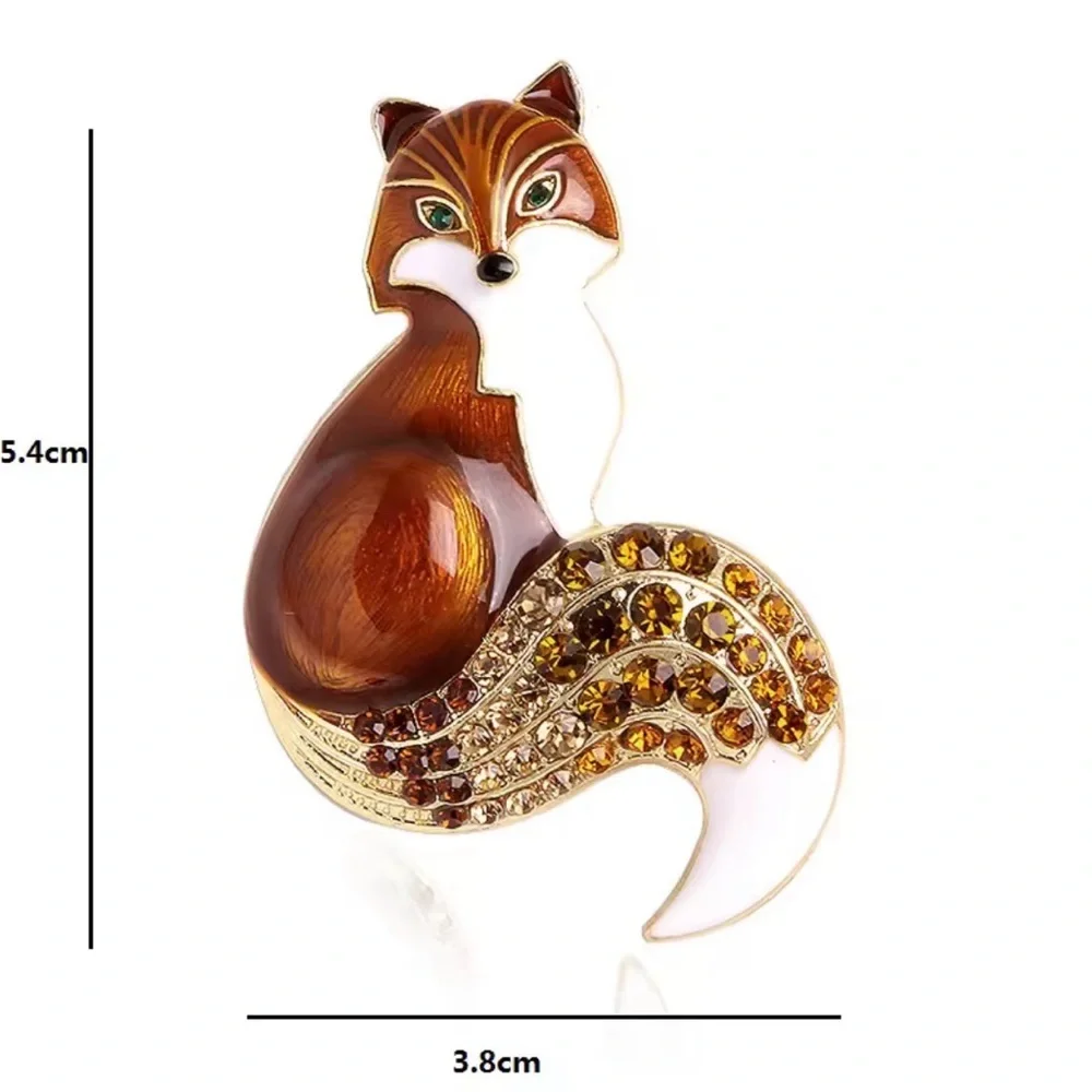 Brown & White Fox Enamel and Crystal Brooch